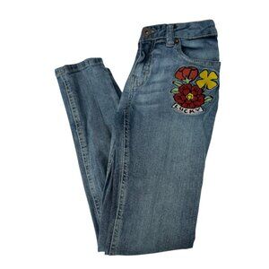 Lucky Brand Girls Embroidered Floral Skinny Blue Jeans | Vintage | Y2K
